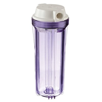 Picture of 10" Clear Housing with White Flat Cap For RO & Filtration Systems, 1/2 Ports - Blue