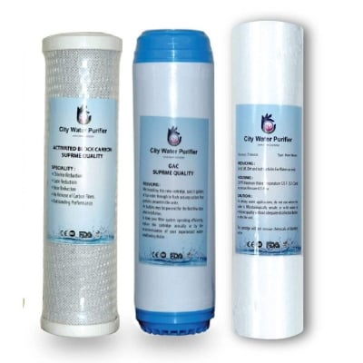Picture of Essential 3-Piece RO Water Filter Cartridge Set - Sediment Filter PP CTO Net Carbon and 10" UDF Box Carbox - White