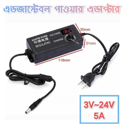 Picture of DC 3V to 24V 5A. 3V to 24V. Otu Adjust Adapter. Universal Adjustable AC DC Power Adapter Voltage Regulated Adapter Black