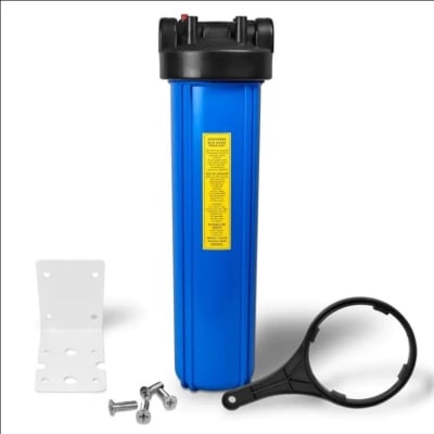 Picture of 20 Inch Whole House jumbo Water Filter Housing 1-Inch Outlet/Inlet with Wrench and Bracket -4.5 Inch x 20 Inch- Blue Color