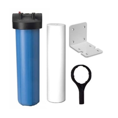 Picture of 20 Inch Whole House jumbo Water Filter Housing 1-Inch Outlet/Inlet with Wrench and Bracket -4.5 Inch x 20 Inch- Blue Color