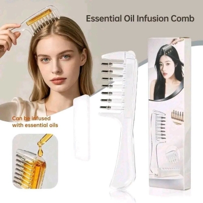 Picture of Transparent Refillable Essential Oil Hair Comb Scalp Care Applicator Brush Oil Distribution Comb Home Hair Beauty Styling Tool White