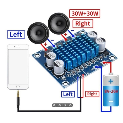 Picture of XH A232 TPA3110 30W Dual Channel Digital Audio Amplifier Board DC 8-26V 3A for Subwoofer and Speakers Blue