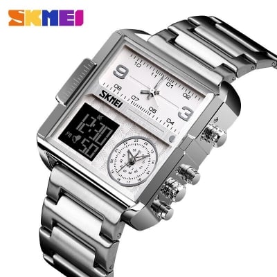 Picture of SKMEI 1584 Analog Digital 3 Time Stainless Steel Sports Watch For Men 