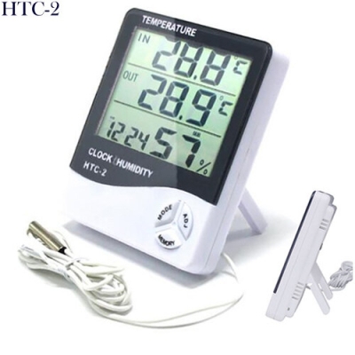 Picture of HTC-2 Digital LCD Thermometer Hygrometer Electronic Temperature Humidity Meter Weather Station Indoor Outdoor Tester Alarm Clock. White