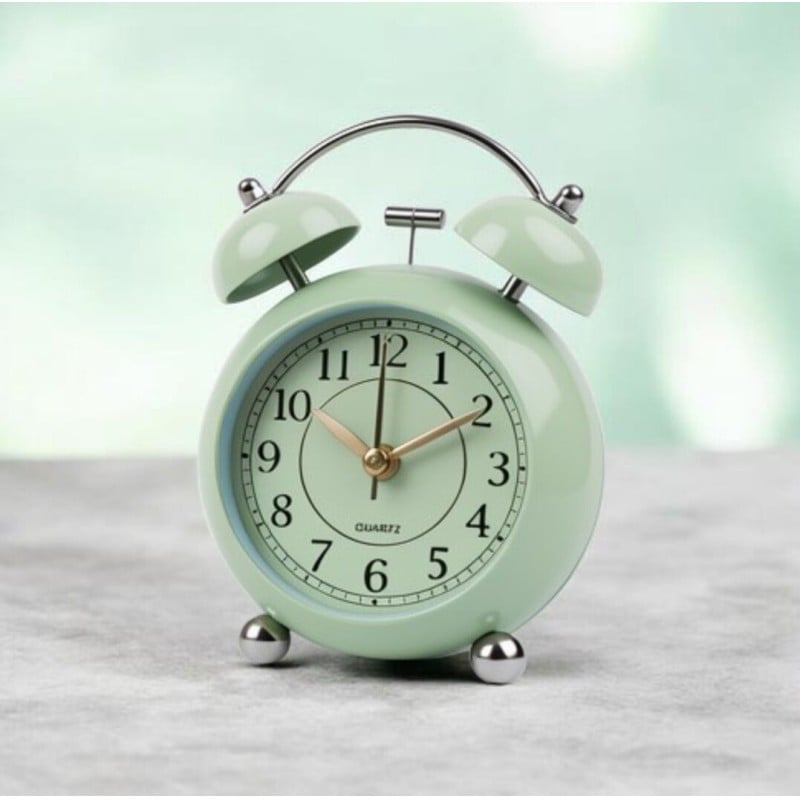 Picture of Round Cute Ovel Glass Creative Metal Quartz Electronic Alarm Clock Snooze Function Modern Desktop Clock 