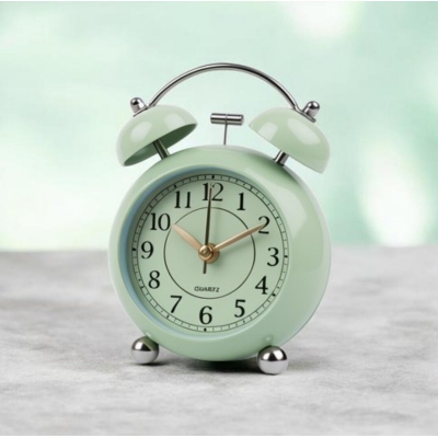 Picture of Round Cute Ovel Glass Creative Metal Quartz Electronic Alarm Clock Snooze Function Modern Desktop Clock 