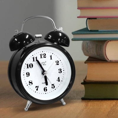 Picture of Small Bell Table Alarm Clock for Bed Traveling Clock Black