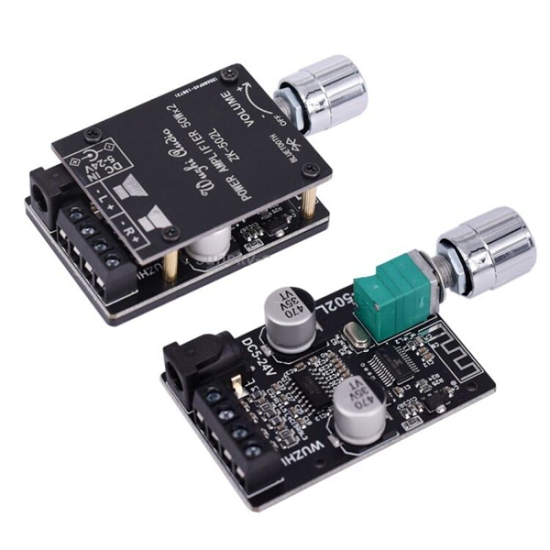 Picture of Audio ZK-502L Bluetooth 5.0 Receiver Amplifier Board 2 Channel Mini Wireless Stereo Audio Digital Amp Module for Home Passive Speakers 50W x 2 Black