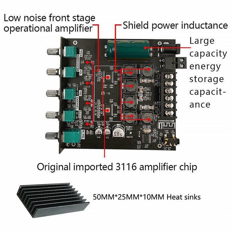 Picture of ZK-TB21 Bluetooth 5.0 Subwoofer Amplifier Board 50W*2+100W 2.1 Channel Power Audio Stereo Bass Black