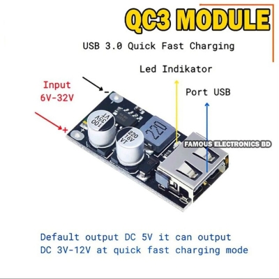 Picture of HW-298 DC~DC Step Down Fast Charging Quick Charge 3.0 USB Converter 6-32V DC to 5V~12V 18W Charger Module Black