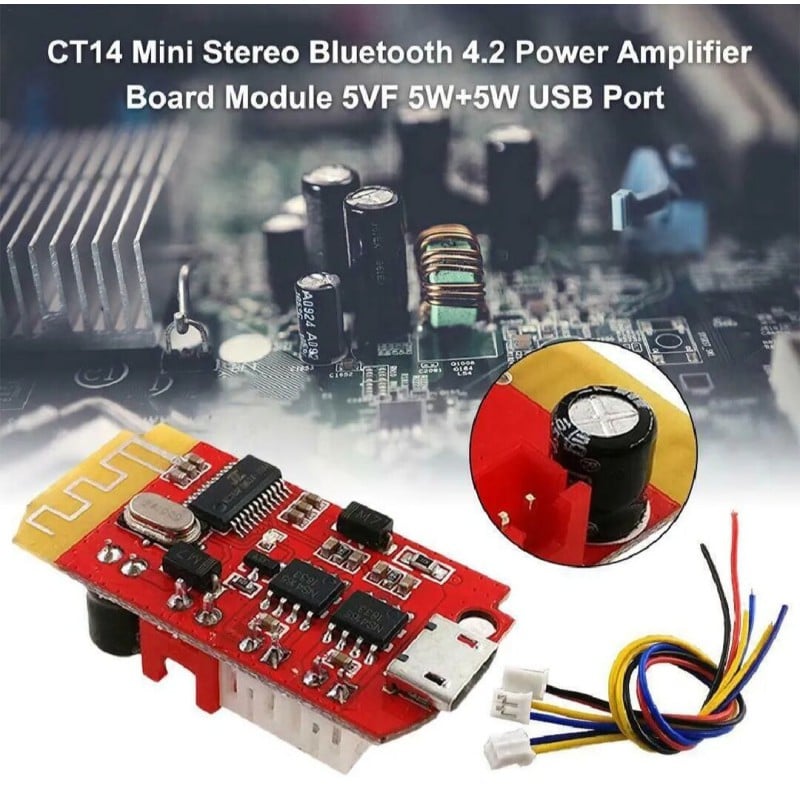 Picture of CT14 Bluetooth 4.2 5V 2A Mini Stereo Power Amplifier Board 5W+5W Red