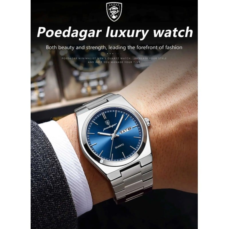 Picture of POEDAGAR 930 Men’s Stainless Steel Watch Luminous Dial with Day & Date Display 