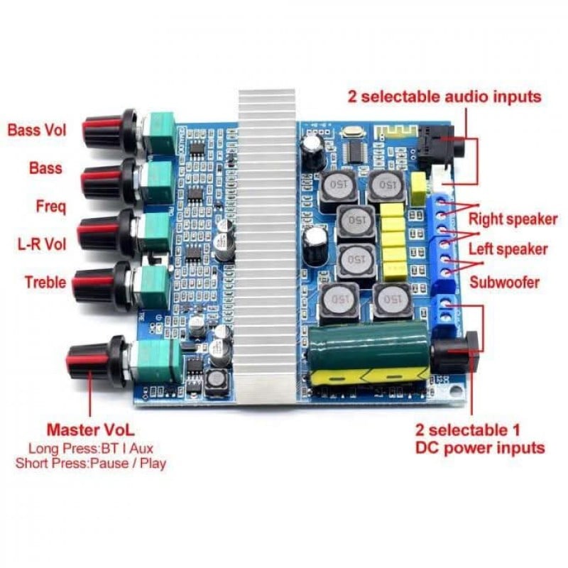 Picture of CA3169B TPA3116 Subwoofer Amplifier Audio Board 2.1 HiFi Amplificador USB DAC Bluetooth 5.0 Power Amplifiers 2x50W+100W Blue