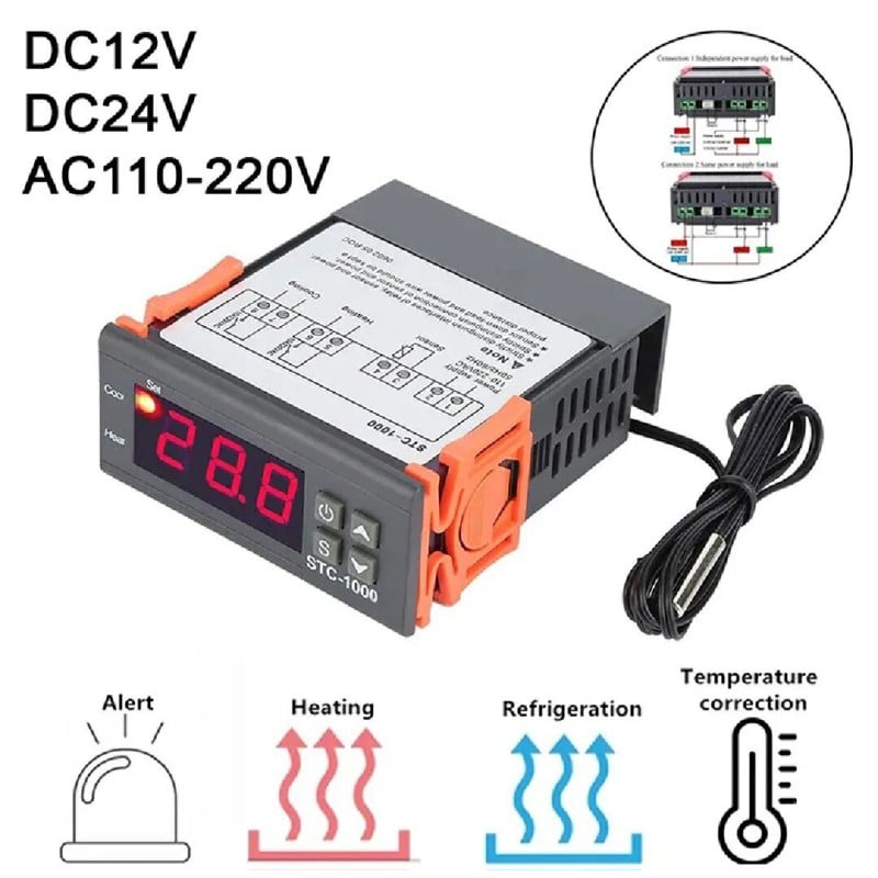 Picture of DC12V 24V AC110-220V STC-1000 LED Digital Thermostat for Incubator Temperature Controller Thermoregulator Relay Heating Cooling Black