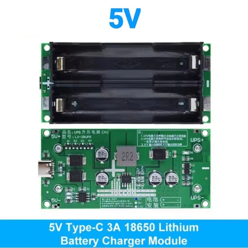 Picture of Type-C 15W 3A Fast Charge UPS Power Supply / 18650 Lithium Battery Charger Module DC-DC Step Up Converter 5V 9V 12V Green