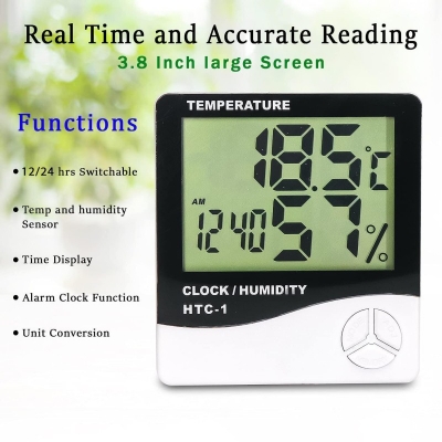 Picture of HTC-2 Digital LCD Thermometer Hygrometer Electronic Temperature Humidity Meter Weather Station Indoor Outdoor Tester Alarm Clock. White