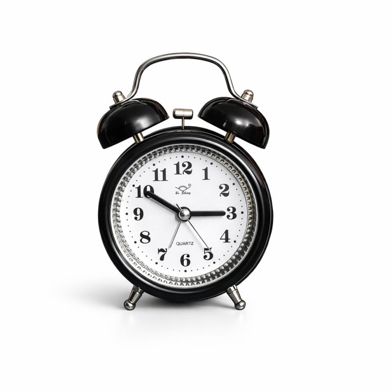 Picture of Small Bell Table Alarm Clock for Bed Traveling Clock Black
