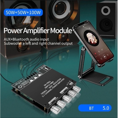 Picture of ZK-TB21 Bluetooth 5.0 Subwoofer Amplifier Board 50W*2+100W 2.1 Channel Power Audio Stereo Bass Black