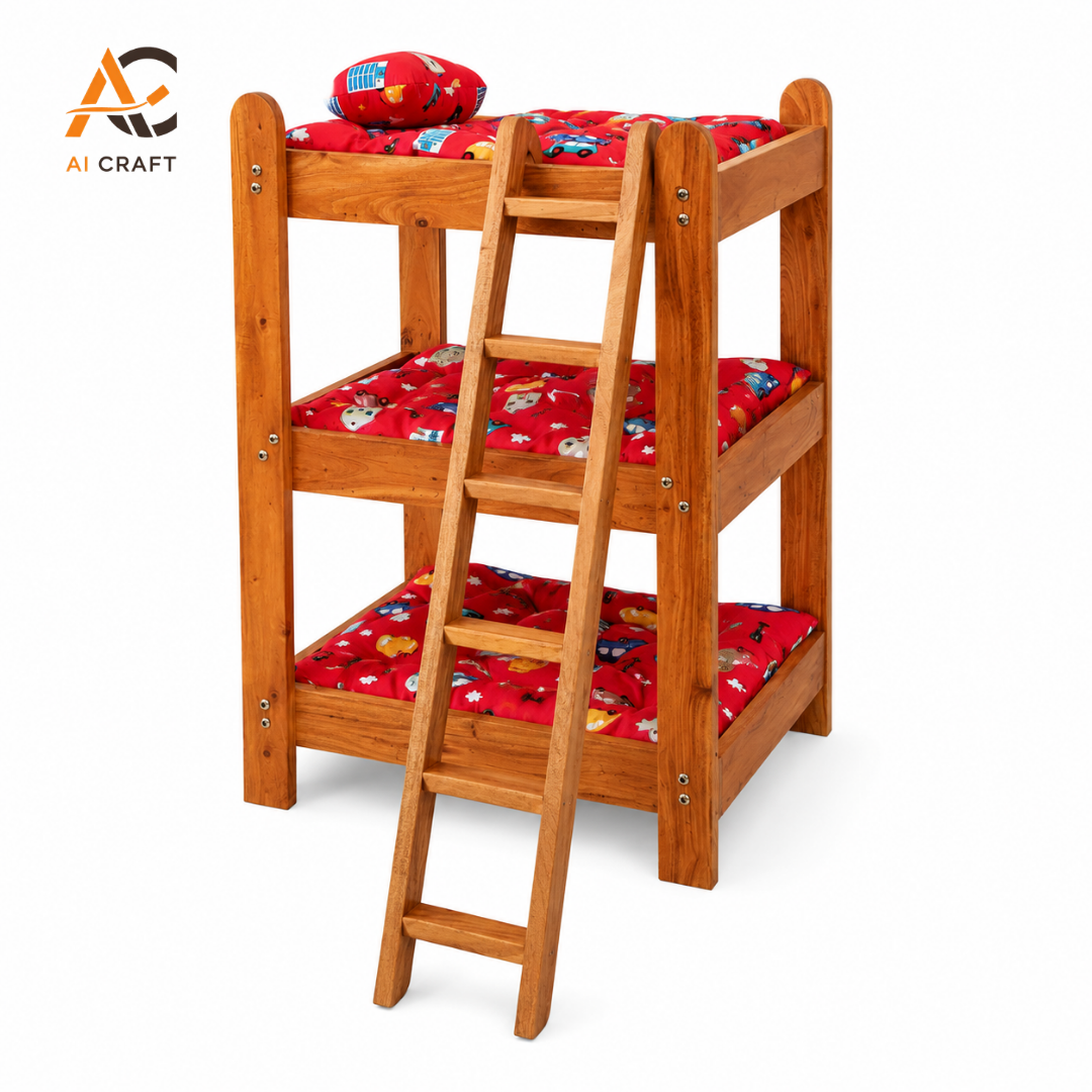 Picture of 3-Layer Wooden Cat Bed | Multi-Level Cat Climbing & Sleeping House With Stair