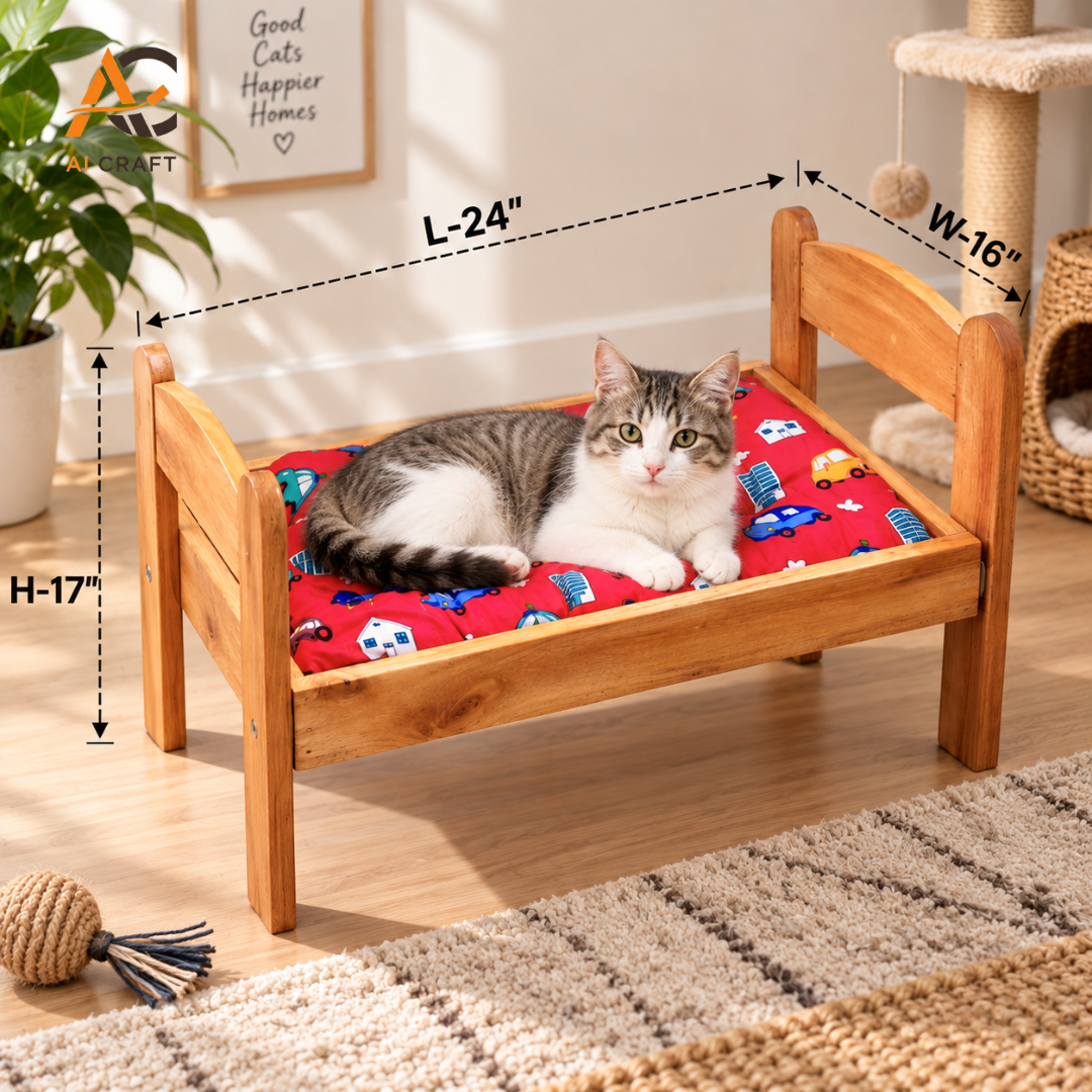 Picture of Indoor Cat Bed | Wooden Frame with microfiber cushion filling