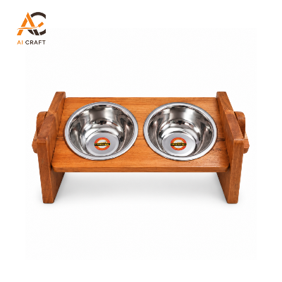 Picture of Premium Wooden Cat Feeder Stand with Stainless Steel Bowls