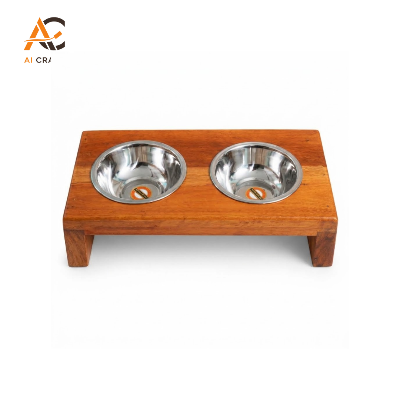 Picture of Premium Wooden Cat Feeder Stand with Stainless Steel Bowls
