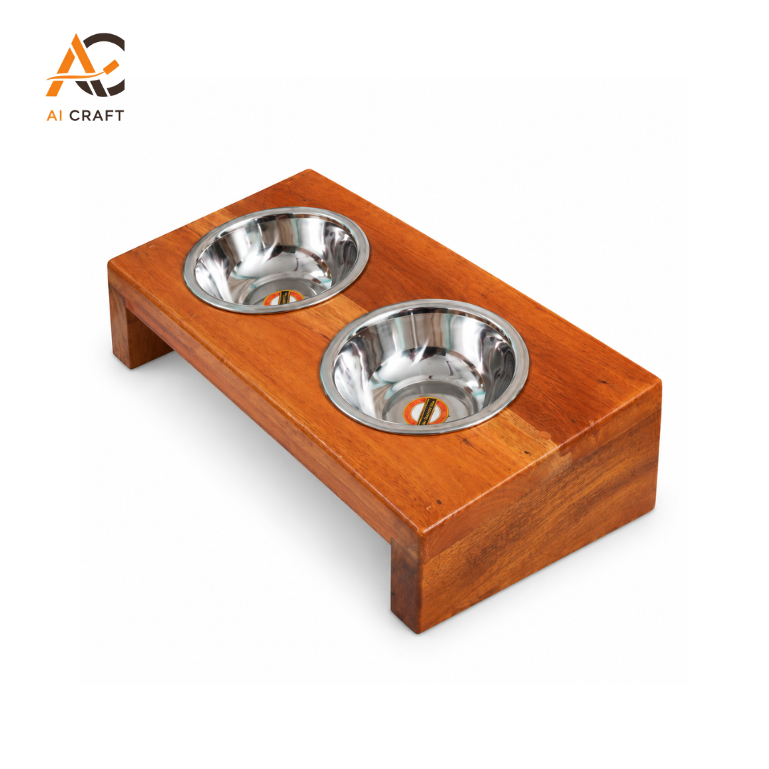 Picture of Premium Wooden Cat Feeder Stand with Stainless Steel Bowls