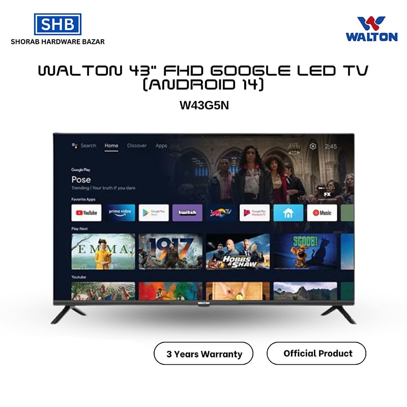 Picture of Walton 43" FHD Google LED TV (Android 14) W43G5N Official with Free Delivery-Black