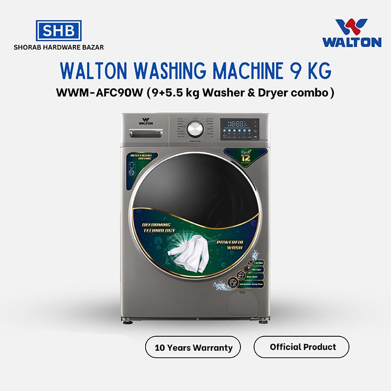 Picture of WALTON Front Load Washing Machine 9+5.5 kg Washer & Dryer combo WWM-AFC90W with Free Delivery-Multicolor