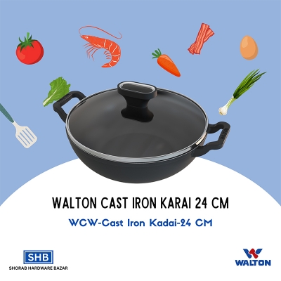 Picture of CAST IRON KARAI 24 CM WITH GLASS LID WCW-CIKG2400-24 CM-Black
