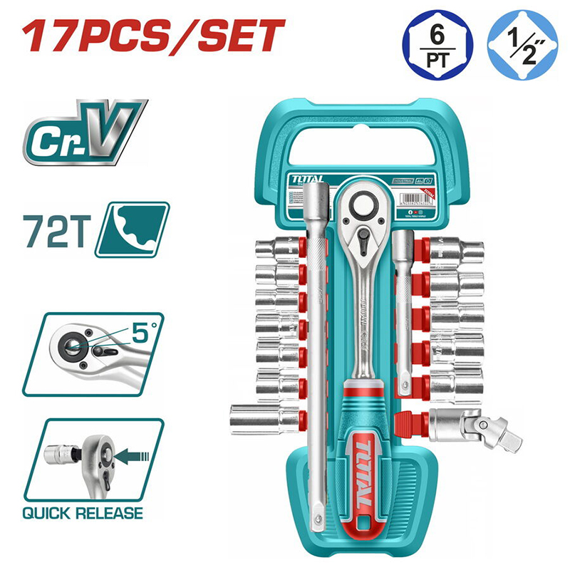 Picture of TOTAL 17 Pcs 1/2" Socket Set THT121171-Multicolor