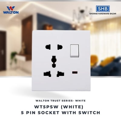 Picture of Walton Trust Series- WT5PSW (White)  5 Pin Socket with Switch-5 Pin Socket