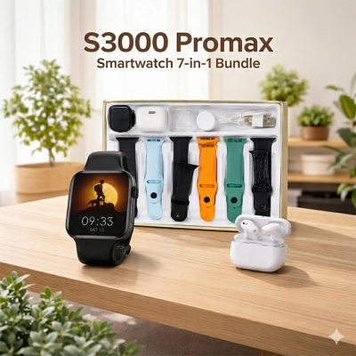 Picture of Premium S3000 Pro Max Smartwatch Bundle – 7+3 Seven Plus Three Combo with Wireless Earbuds and Protective Case - Multicolor