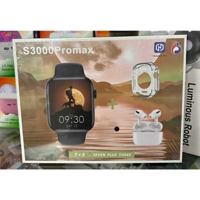 Picture of Premium S3000 Pro Max Smartwatch Bundle – 7+3 Seven Plus Three Combo with Wireless Earbuds and Protective Case - Multicolor