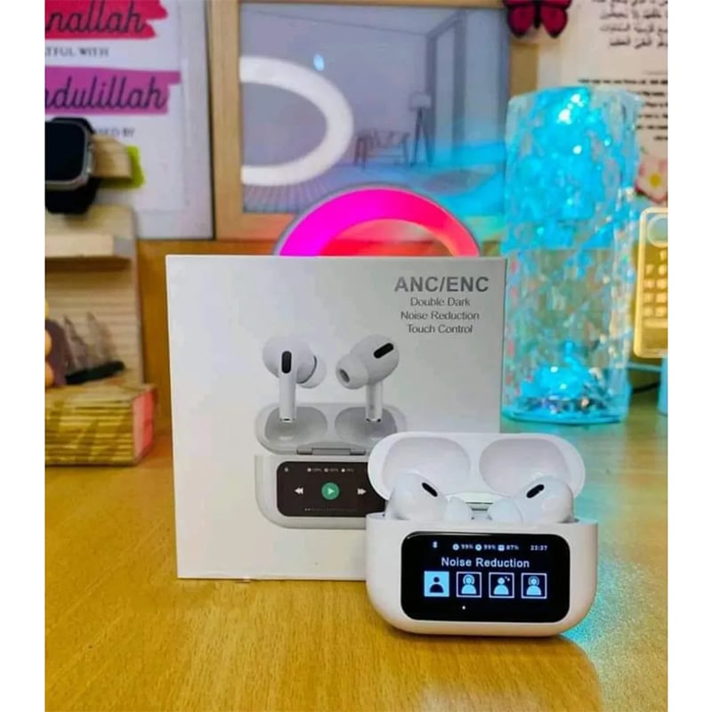 Picture of Airpods Pro New ANC/ENC A9 PRO 5th Generation Wireless Earbuds with LED Smart Touch Screen Display - White