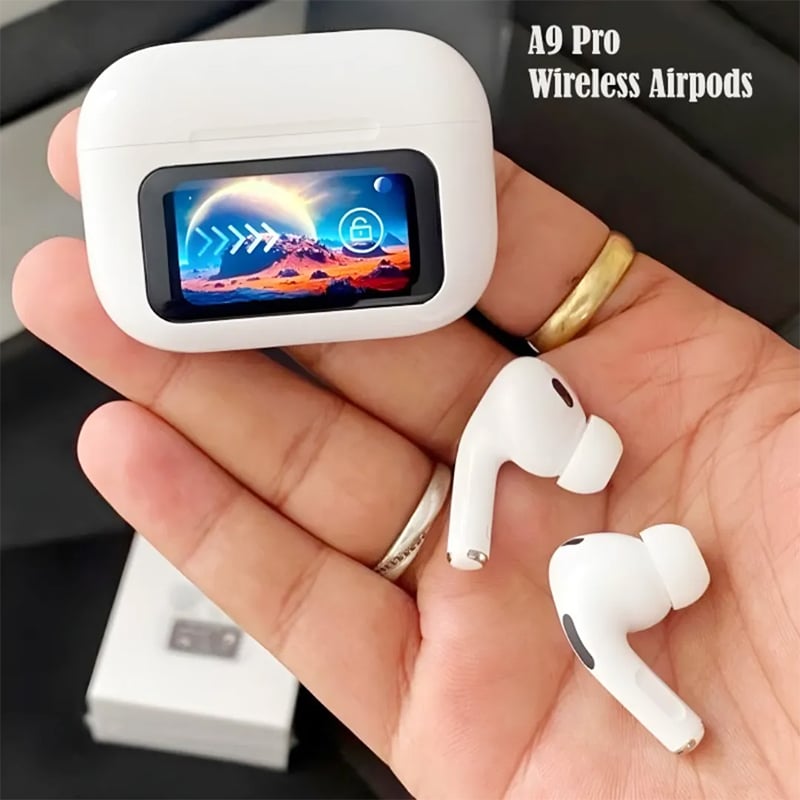 Picture of Airpods Pro New ANC/ENC A9 PRO 5th Generation Wireless Earbuds with LED Smart Touch Screen Display - White