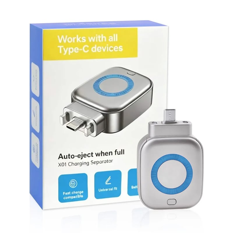 Picture of Smart Full Charge Self-Cut Type-C Adapter, Universal Auto Disconnect for Night Charging, Overcharge Prevention Separator by Guangzhou Wholesale Gadgets - Silver