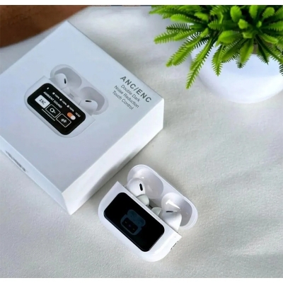 Picture of A9 AirPod Pro TWS Wireless Earbuds With LED Touch Screen Display | ANC + ENC Noise Reduction, Bluetooth 5.4, Deep Bass Headphones - Black