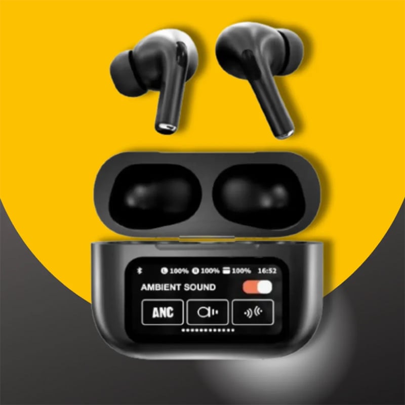 Picture of A9 AirPod Pro TWS Wireless Earbuds With LED Touch Screen Display | ANC + ENC Noise Reduction, Bluetooth 5.4, Deep Bass Headphones - Black