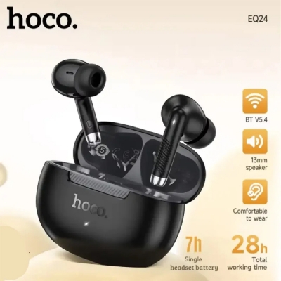 Picture of Hoco EQ24 Estrella TWS Wireless Bluetooth Earbuds with Case | HD Audio | Deep Bass | Touch Control | Noise Cancelling | Gaming Earphones | Long Battery Backup - Black