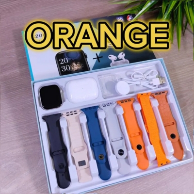 Picture of S2000 Pro Max Smart Watch with Wireless AirPods Pro – 10-in-1 Mega Combo Pack – 7 Changeable Straps/Belts with Free Protective Watch Cover – Bluetooth Call & Fitness Tracker Smartwatch for Men & Women by Guangzhou - Orange