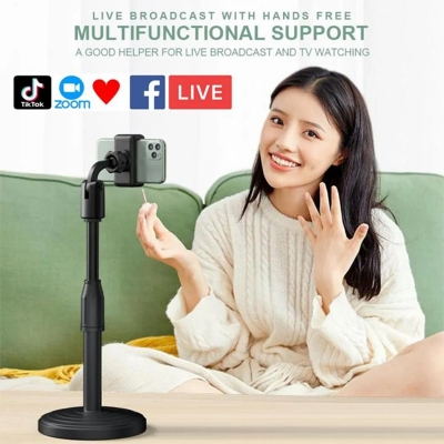 Picture of Desktop Mobile Phone Holder Stand 360 Rotate for Live Streaming Shoot YouTube TikTok Video Round Base Smartphone - Black