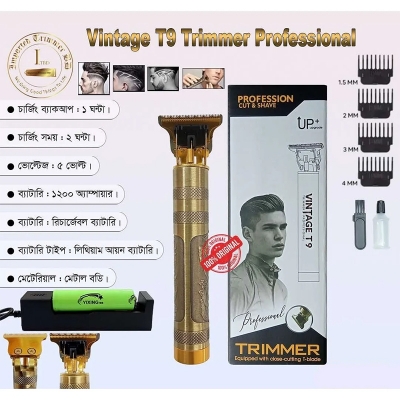 Picture of New T9 Vintage USB Rechargeable Hair Trimmer Electric Hair Clipper Haircut Machine For Men metal body