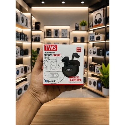 Picture of B45  TWS Wireless Earbuds Bluetooth 6.0 True Wireless Stereo Sound Headphone with Digital Display Charging Case, High Quality Sound, Portable Earphones for Android & iPhone By Onyx Gadget Shop - Black