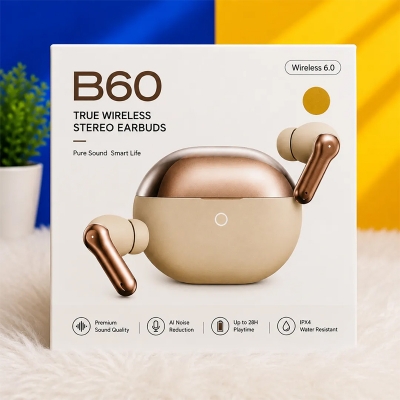 Picture of B60 TWS Wireless Earbuds Bluetooth 6.0 with AI Noise Reduction, Premium Sound Quality, IPX4 Water Resistant, 28H Playtime, Stereo Earphones for Android iPhone by Guangzhou Wholesale Gadgets - Multicolor