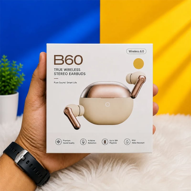 Picture of B60 TWS Wireless Earbuds Bluetooth 6.0 with AI Noise Reduction, Premium Sound Quality, IPX4 Water Resistant, 28H Playtime, Stereo Earphones for Android iPhone by Guangzhou Wholesale Gadgets - Multicolor