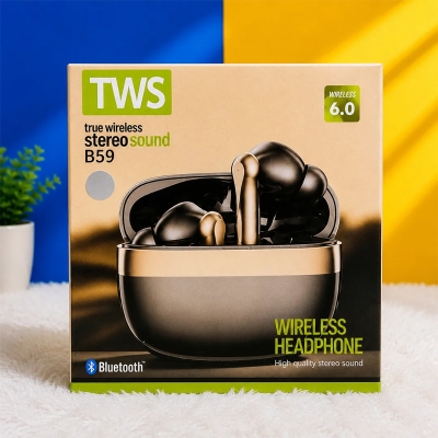 Picture of TWS B59 Wireless Earbuds Bluetooth 6.0 Stereo Sound Earphone with Charging Case, Digital Display, Touch Control, Premium Bass Sound, Wireless Headphone for Android iPhone By Onyx Gadget Shop - Multicolor