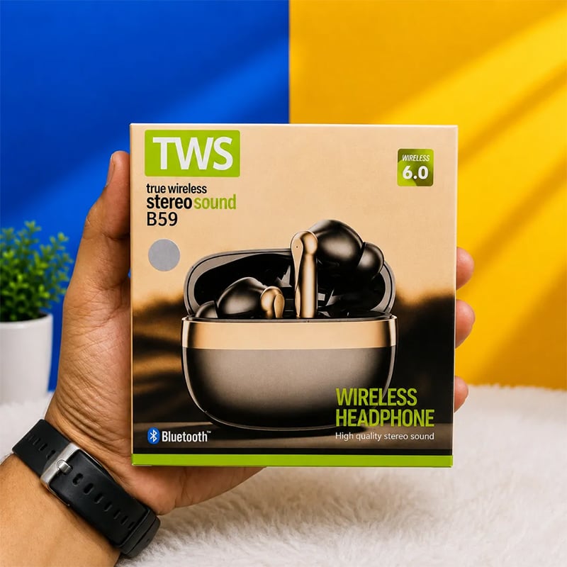 Picture of TWS B59 Wireless Earbuds Bluetooth 6.0 Stereo Sound Earphone with Charging Case, Digital Display, Touch Control, Premium Bass Sound, Wireless Headphone for Android iPhone By Onyx Gadget Shop - Multicolor