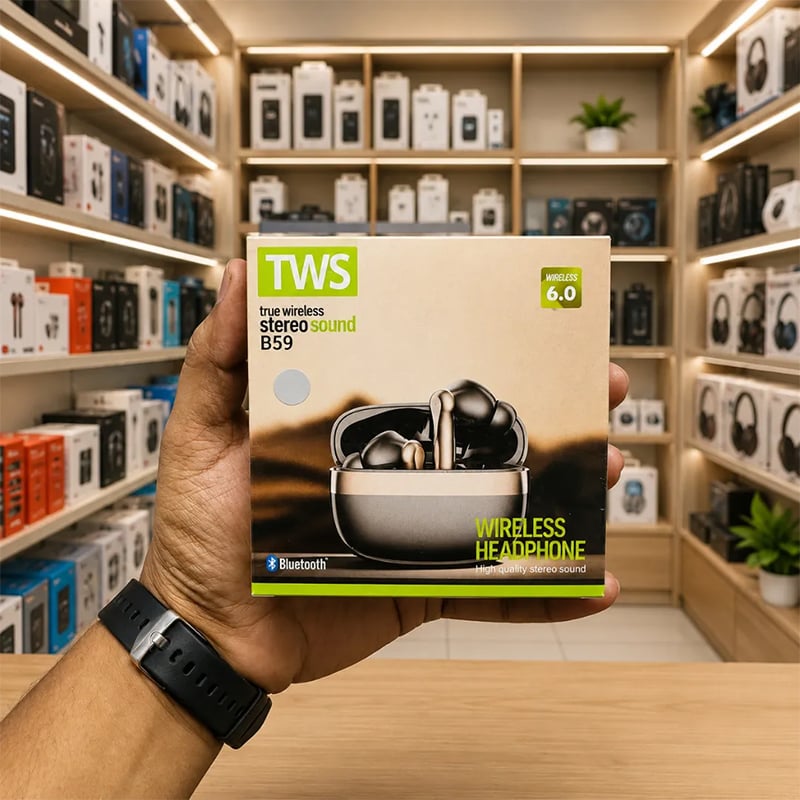 Picture of TWS B59 Wireless Earbuds Bluetooth 6.0 Stereo Sound Earphone with Charging Case, Digital Display, Touch Control, Premium Bass Sound, Wireless Headphone for Android iPhone By Onyx Gadget Shop - Multicolor